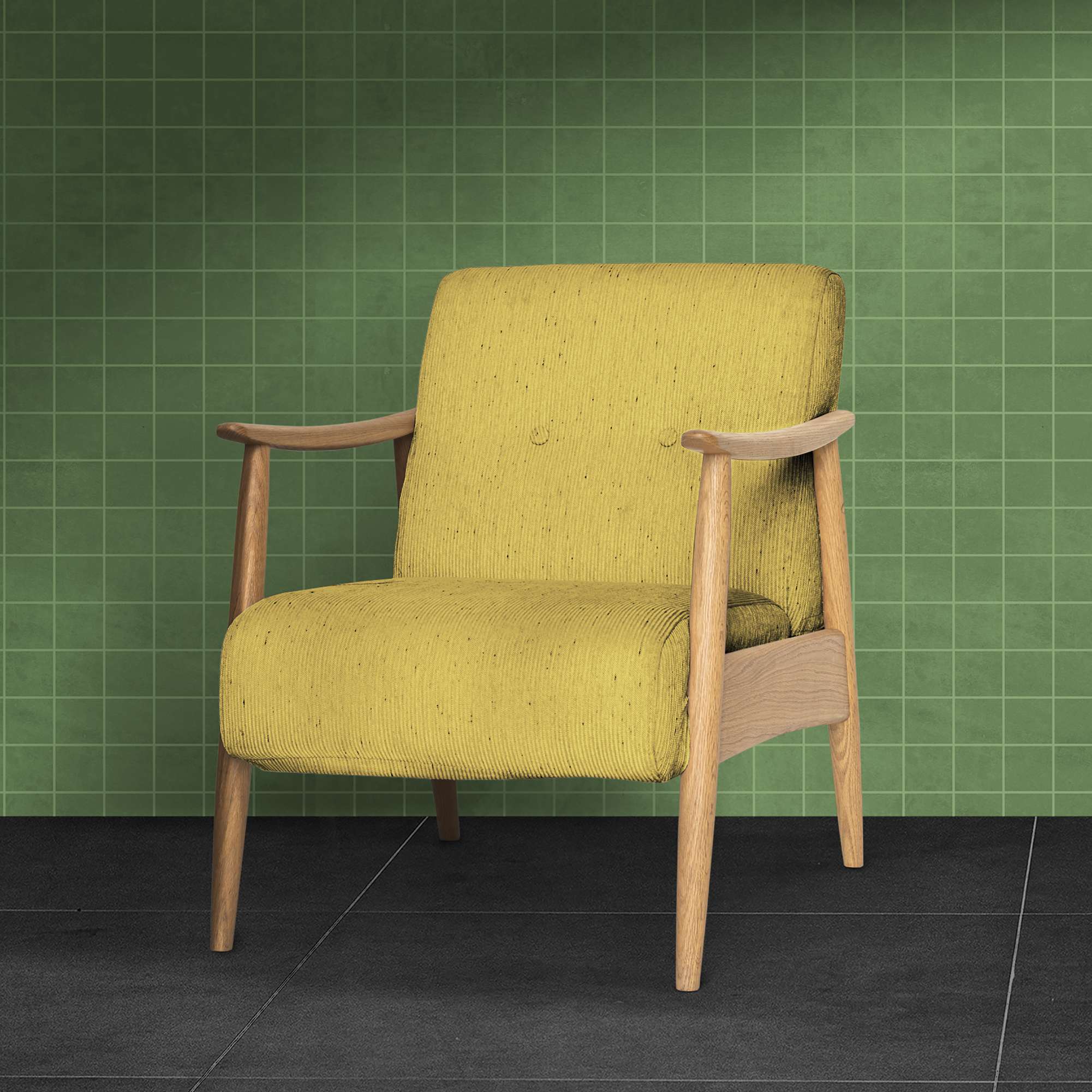 Mid-century yellow armchair living room furniture